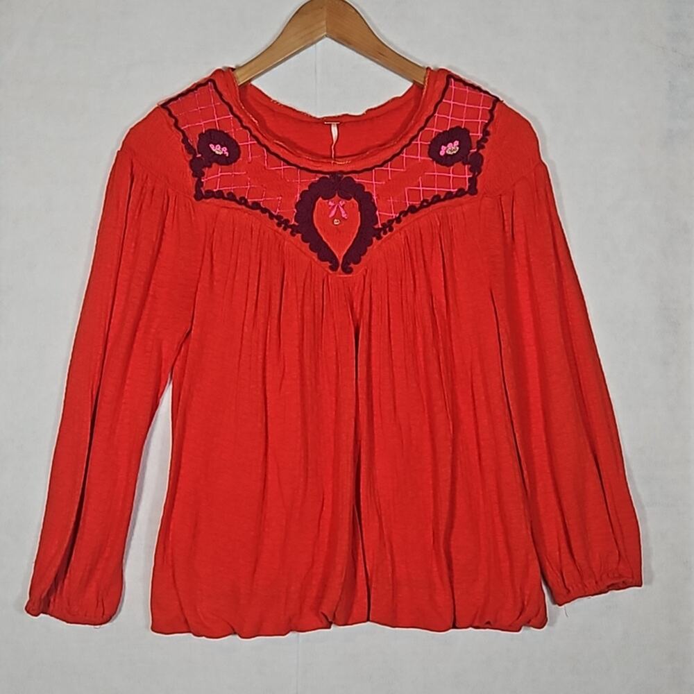 Free People Red Begonia Embroidered Top - Picture 2 of 9